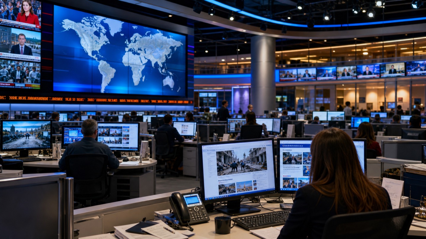 Global newsroom illustration